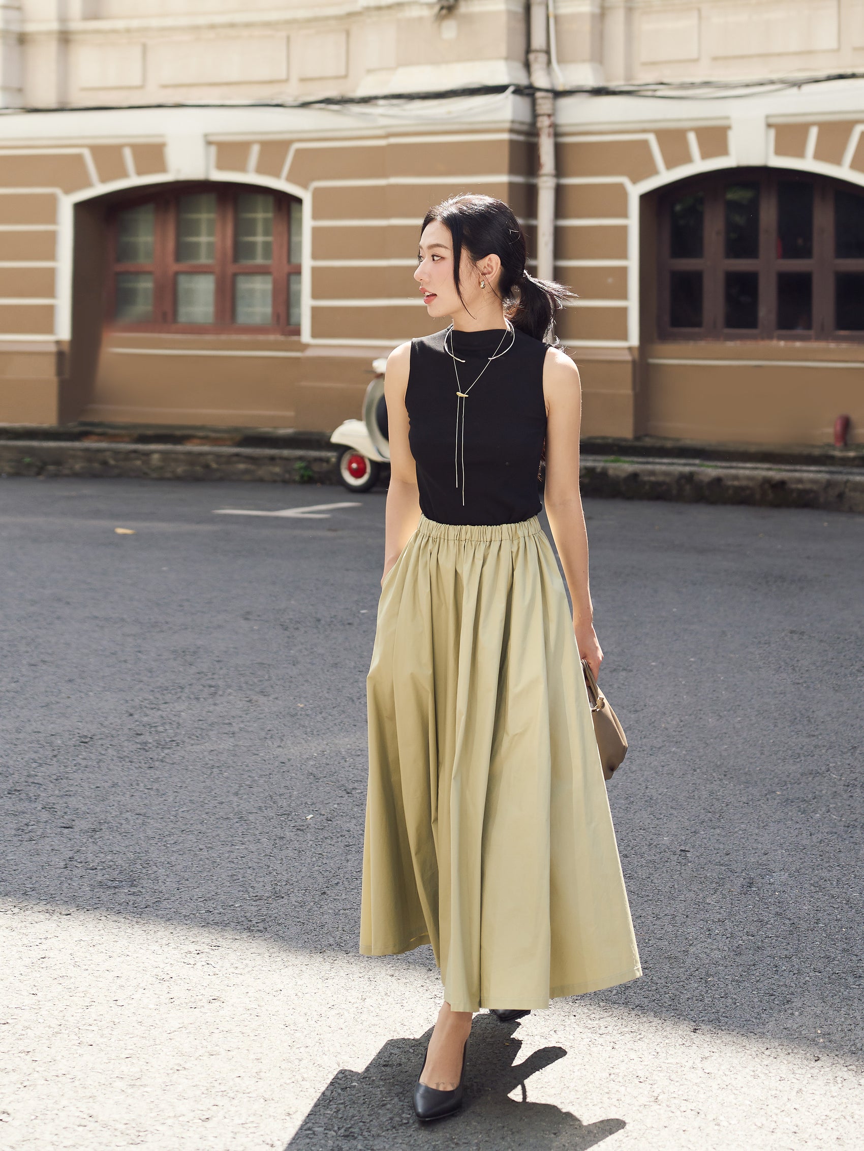 Chân váy xòe nhẹ màu xanh pastel, eo có thun co giãn - SK9913