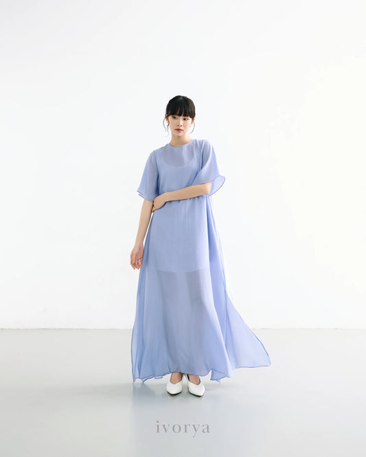 Đầm nữ form rộng màu xanh dương nhạt xẻ tà bên sườn - YD9922B