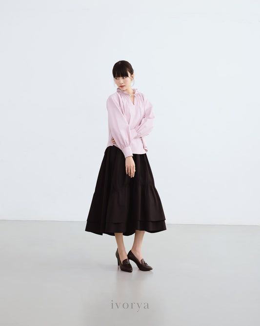 Chân váy midi xếp nhún màu đen - SK9920B